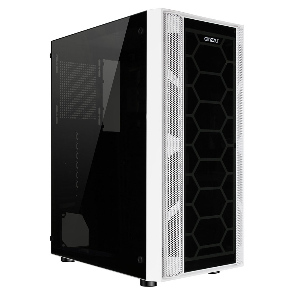 Корпус Ginzzu CL160, Midi-Tower, без БП, черный/белый