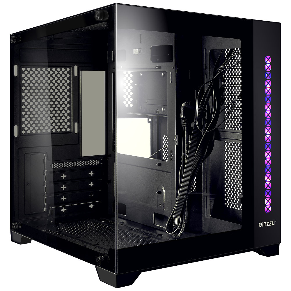 Корпус Ginzzu V320, mATX, Midi-Tower, USB 3.0, RGB подсветка, черный, без БП