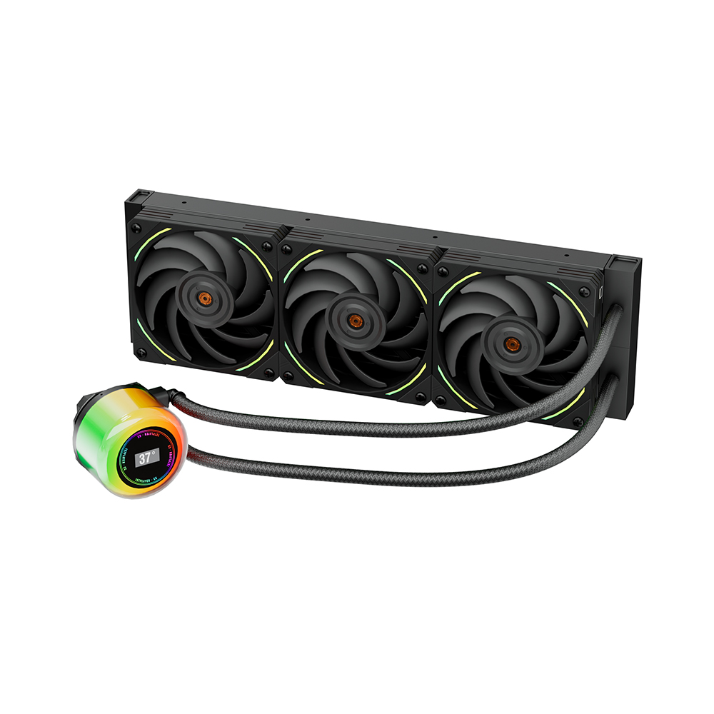 

Жидкостное охлаждение 1STPLAYER CC 360 для Socket 115x/2011/2011-3/1356/1366/1200/1700/1851/AM5/AM4/AM3/AM3+/FM1/AM2+/FM2/FM2+, 300 Вт, 3x120 мм, ARGB, черный, CC 360