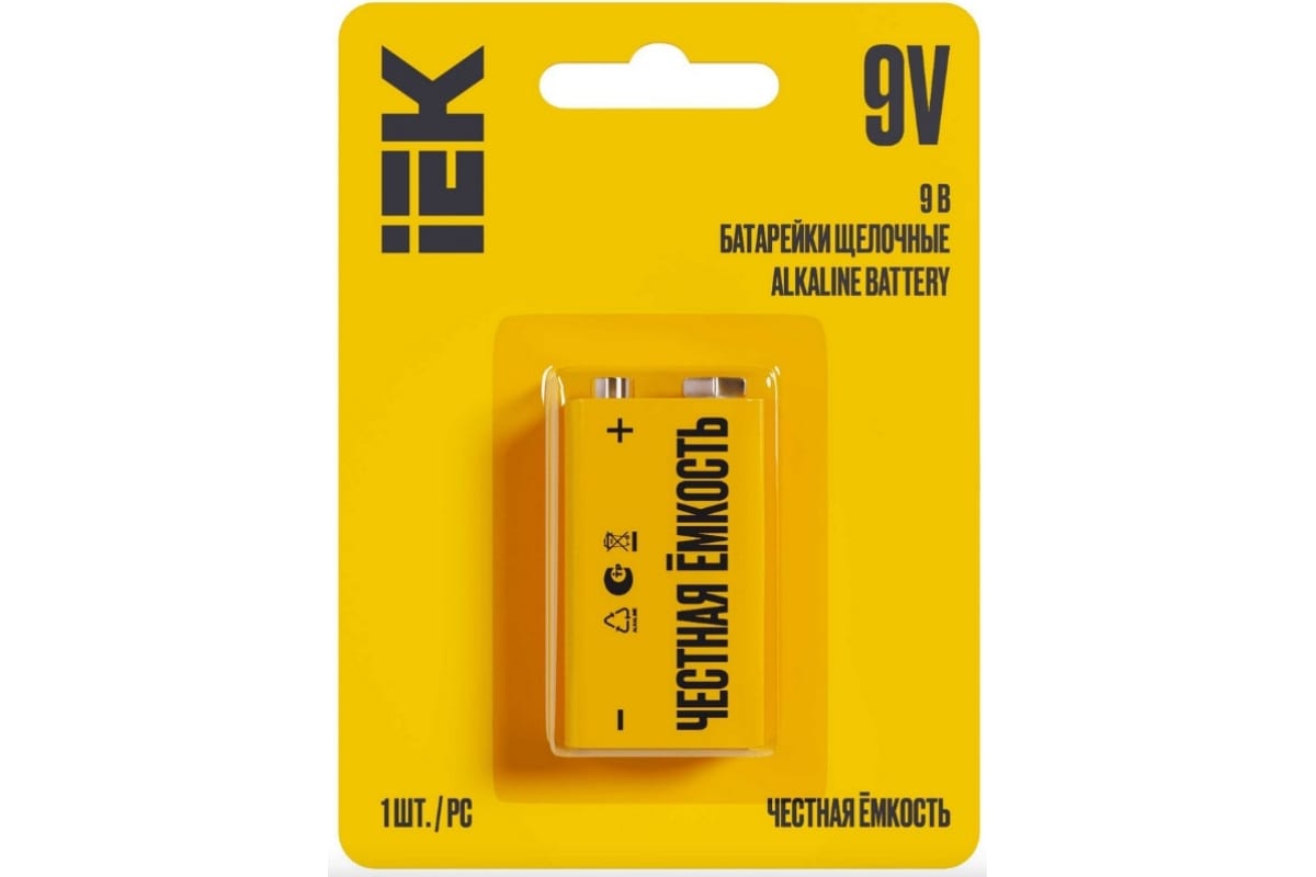 Батарейка IEK Alkaline, крона (6LR61/6LF22/1604A/1604S/6F22), 9V, 1 шт