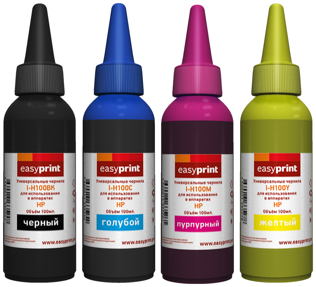 

Чернила Easyprint I-H100_SET, 4 шт. x 100 мл, голубой/пурпурный/желтый/черный, совместимые (I-H100_SET), I-H100_SET