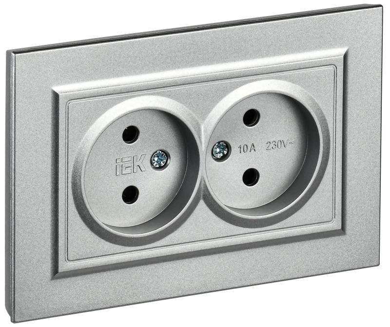 

Розетка IEK Brite РС12-2-БрА, скрытый монтаж, 2-х постовая, 10А, в сборе, IP20, алюминий, 1 шт. (BR-R20-10-K47-F), РС12-2-БрА