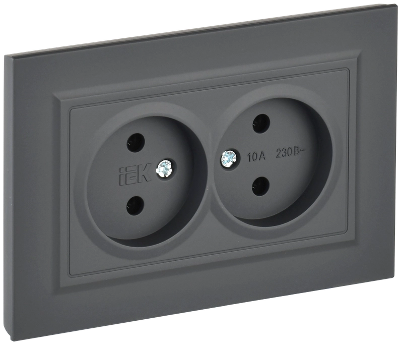

Розетка IEK Brite РС12-2-БрГ, скрытый монтаж, 2-х постовая, 10А, в сборе, IP20, графит, 1 шт. (BR-R20-10-K53-F), РС12-2-БрГ