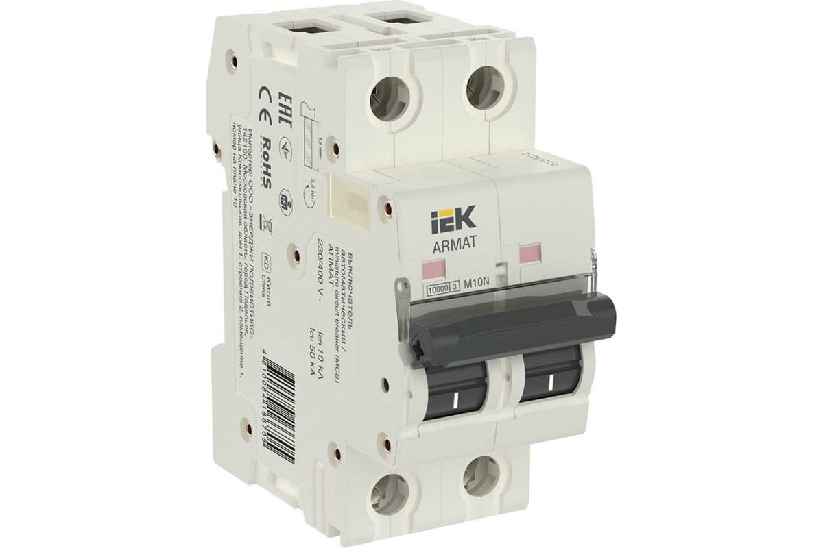 

Выключатель автоматический IEK M10N Armat двухполюсный (2P/2П) 2А B 10кА (AR-M10N-2-B002), M10N