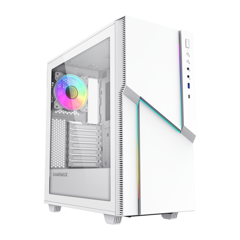 

Корпус GameMax ZORRO, ATX, Midi-Tower, USB 3.0, USB Type-C, RGB подсветка, белый, без БП (ZORRO WHITE), ZORRO