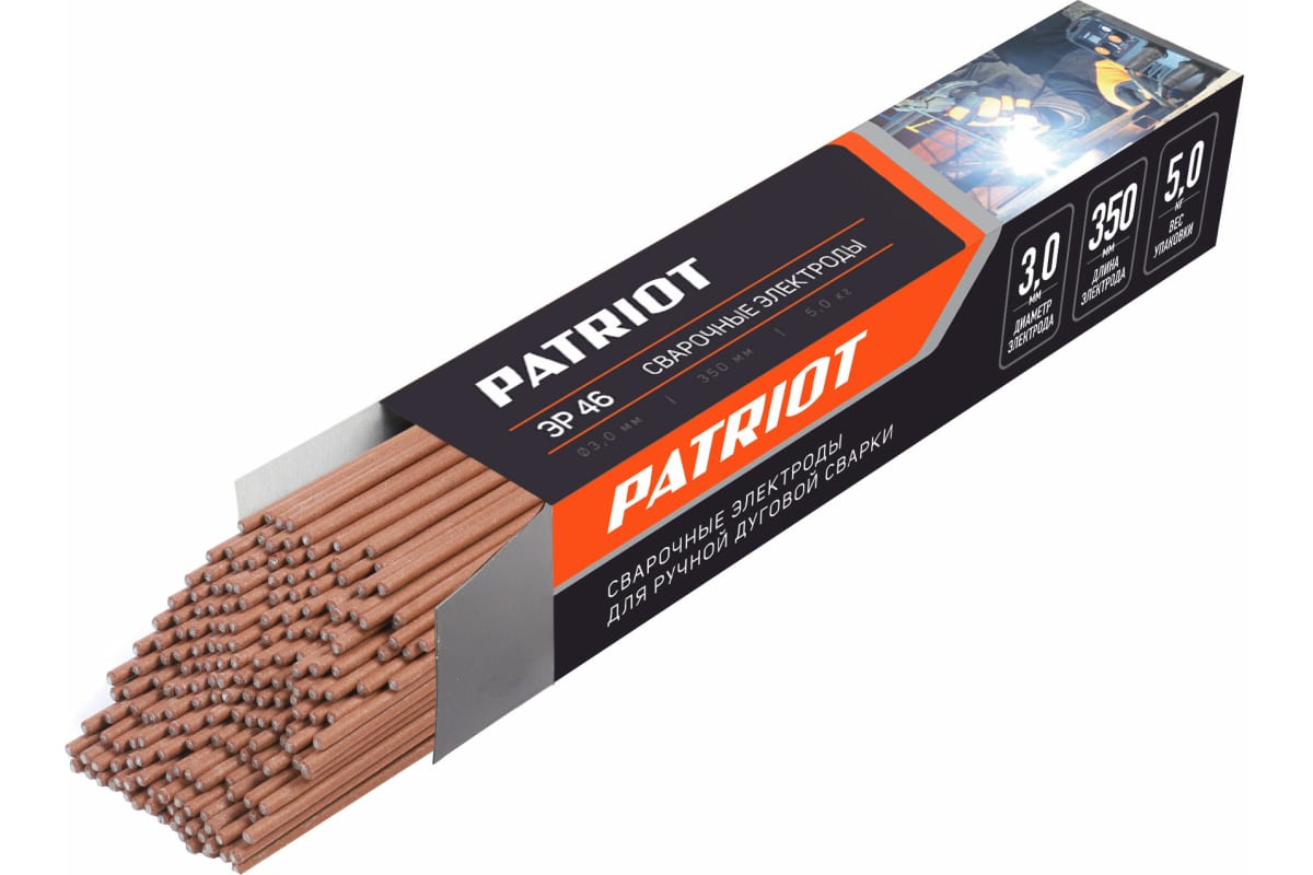 

Электроды PATRIOT, d= 3 мм, L= 35 см, Э46, назначение: углеродистая сталь, коробка, 5 кг (605012221), Коричневый