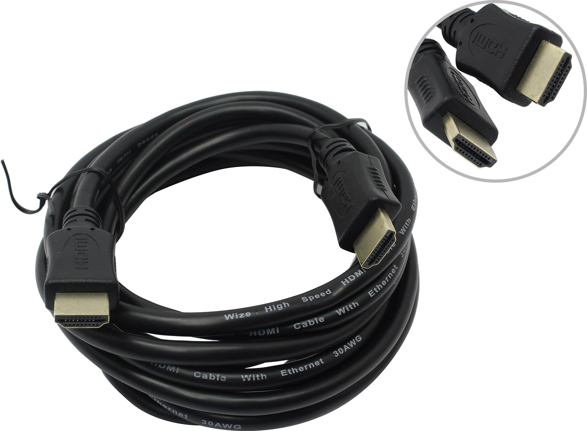 Кабель HDMI(19M)-HDMI(19M) v2.0 4K, экранированный, 3 м, черный Wize C-HM-HM (C-HM-HM-3M)