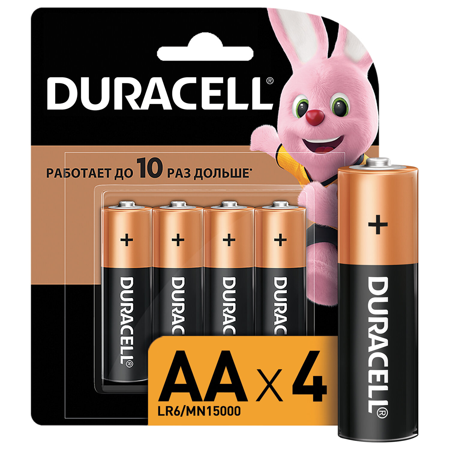 

Батарея Duracell Basic, AA (LR06/15А), 1.5V, 4 шт. (LR6-4BL), Черный/золотистый