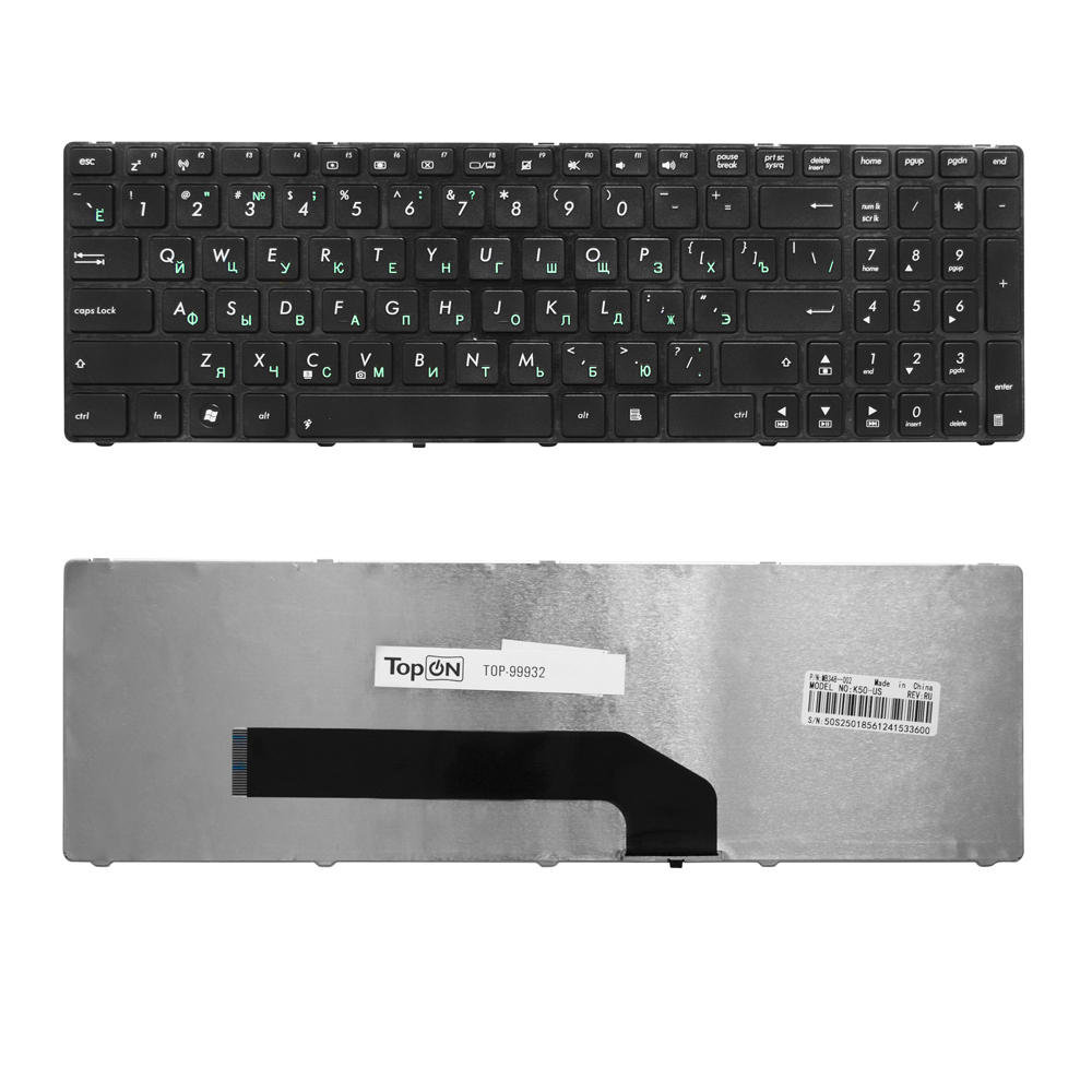 Клавиатура для ноутбука TopON для ASUS K50, K50C, K51, K60, K61, P50, K70, F52, X5DIJ черный, с рамкой (TOP-99932)