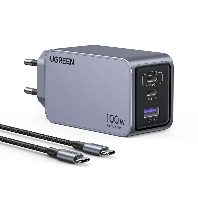 

Сетевое зарядное устройство UGREEN Nexode Pro X757 100 Вт, USB, EU, 2xUSB type-C, Quick Charge, PD, серый (25874), кабель type-C/type-C, X757