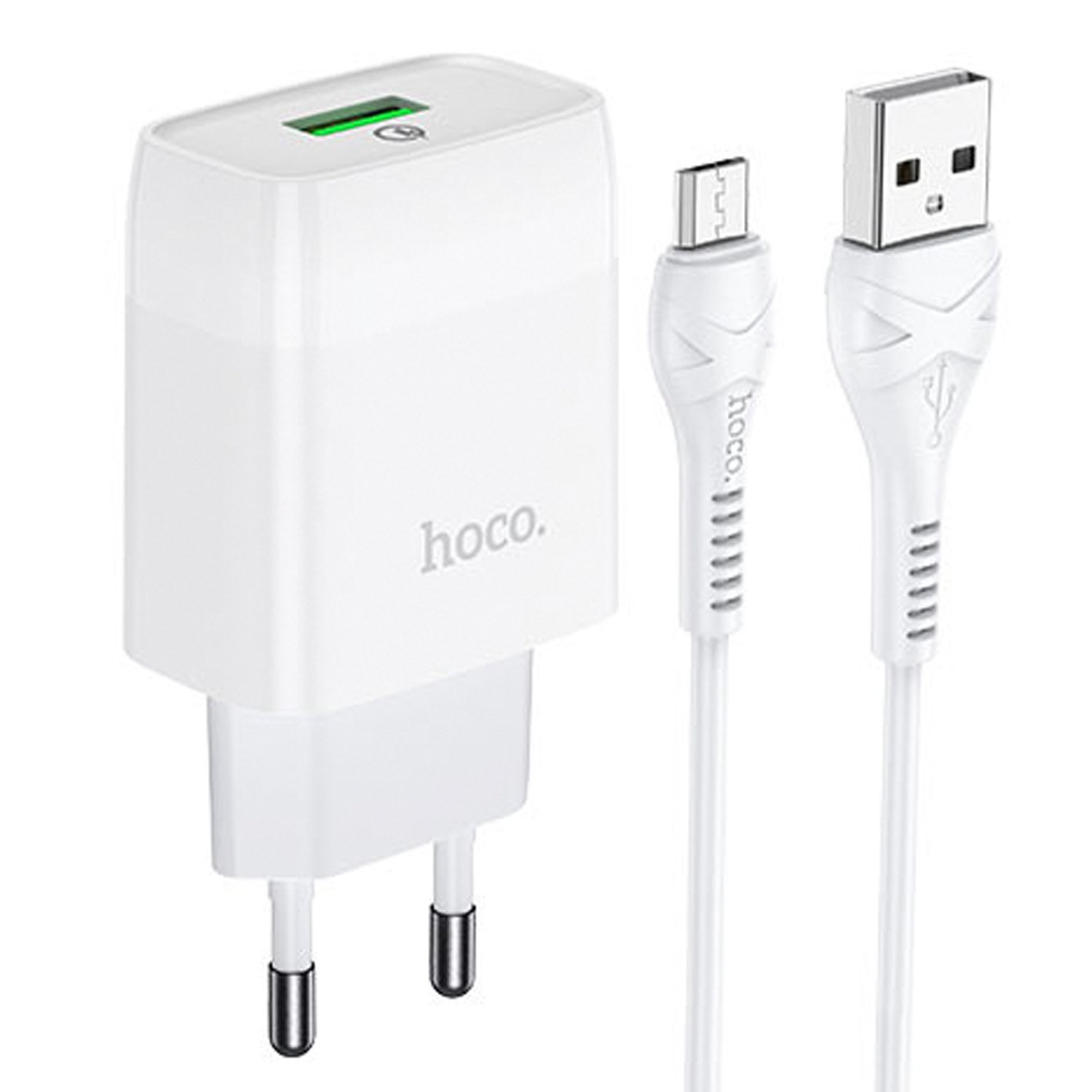 

Сетевое зарядное устройство Hoco C72Q Glorious 18 Вт, USB, Quick Charge, 3А, белый (6931474732538), кабель micro USB, C72Q Glorious