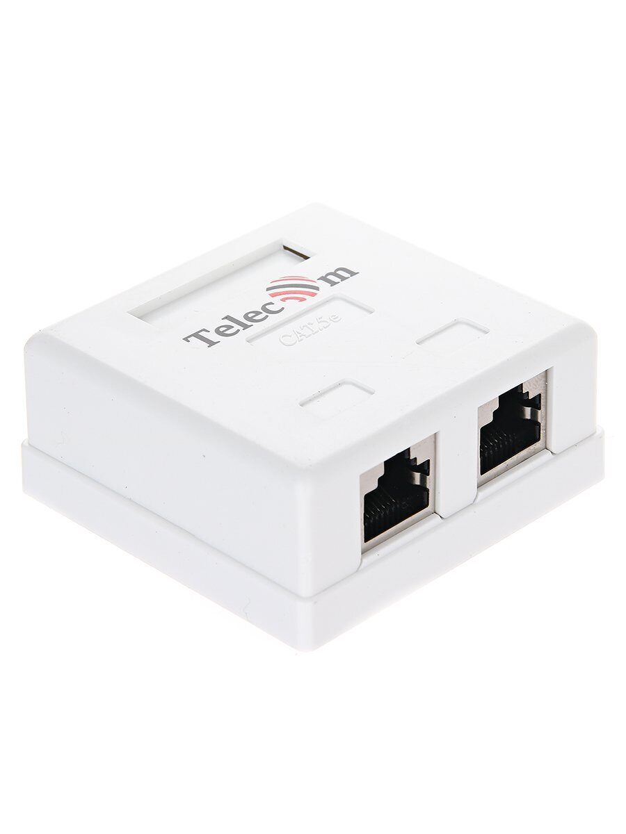 Розетка RJ-45RJ-45 открытый монтаж категория 5e экранированная белый Telecom TC-SB-2-8P8C-C5E-SH-WH 215₽