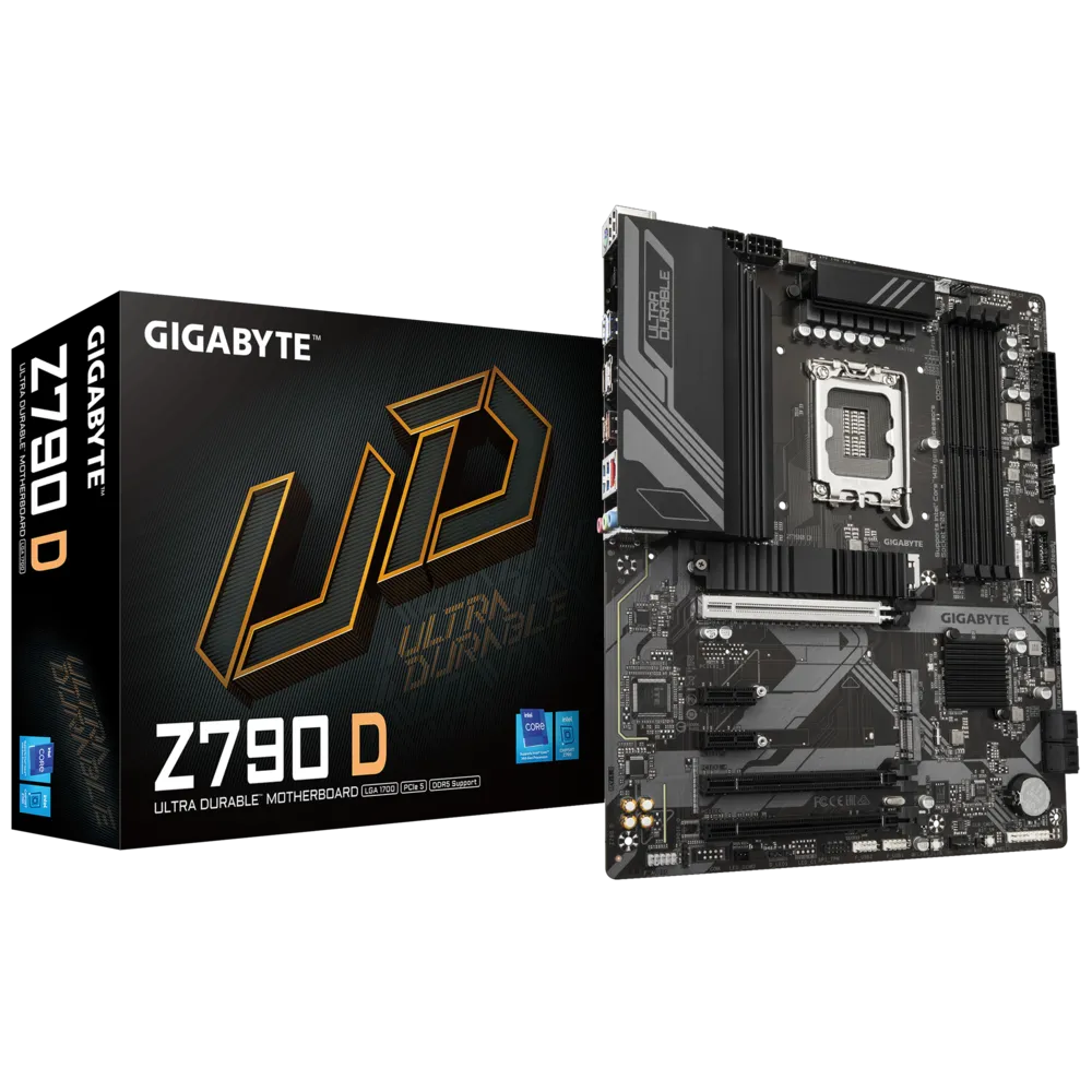 

Материнская плата GIGABYTE Z790 D, Socket1700, Intel Z790, 4xDDR5 DIMM, 3PCI-Ex16, 4SATA3, 7.1-ch, 2.5GLAN, 7 USB 3.2, 2 USB Type-C, HDMI, DP, ATX, Retail, Z790 D