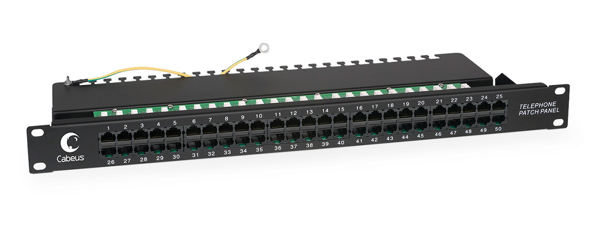 

Патч-панель в шкаф 19" 1U, порты: 50 x RJ-45, органайзер, черный, PL-50-TEL-Dual, Cabeus (PL-50-TEL-Dual), PL-50-TEL-Dual
