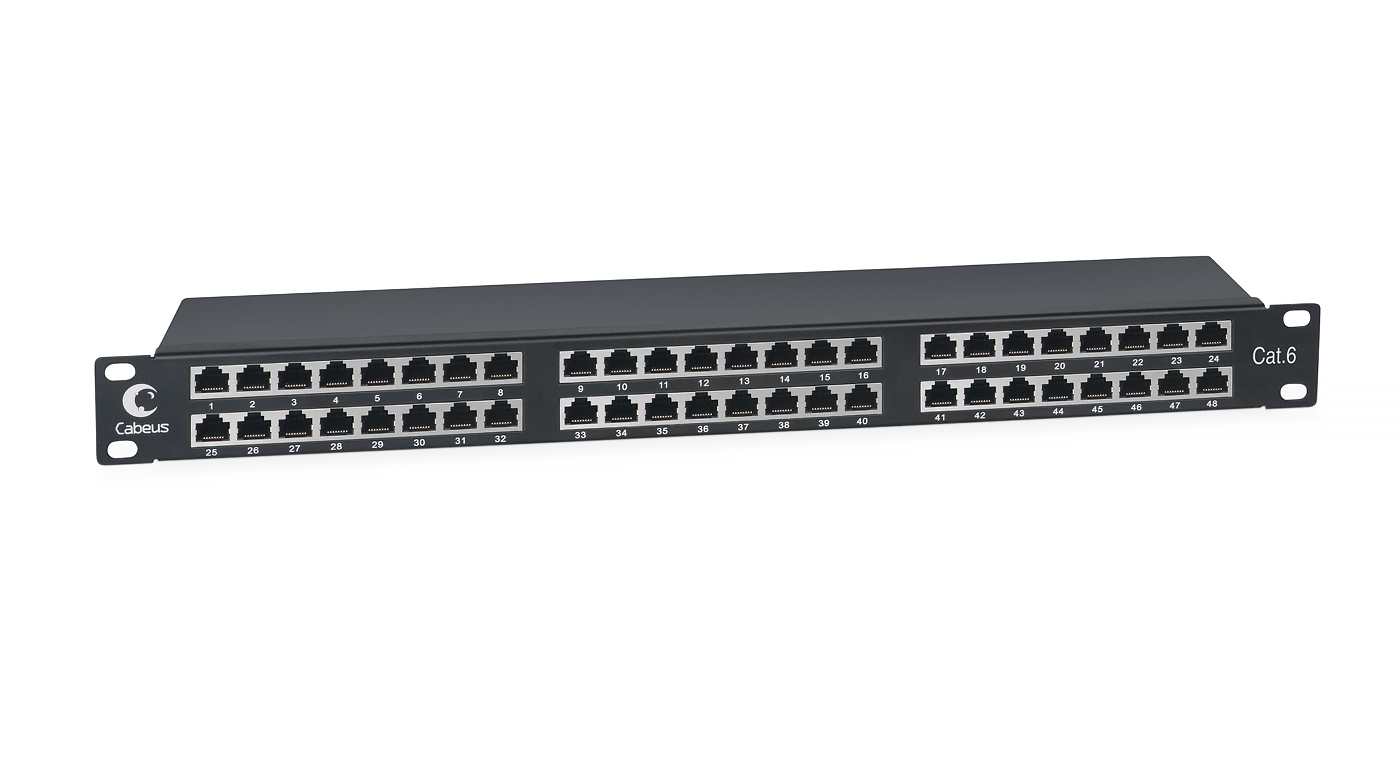 

Патч-панель высокой плотности 19" 1U, порты: 48 x RJ-45 кат. 6, экранированная, органайзер, черный, PLHD-48-Cat.6-SH-Dual IDC-1U, Cabeus (PLHD-48-Cat.6-SH-Dual IDC-1U), PLHD-48-Cat.6-SH-Dual IDC-1U