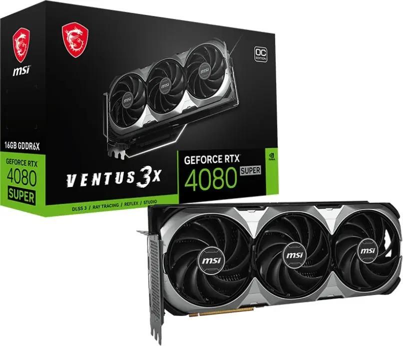 

Видеокарта MSI NVIDIA GeForce RTX 4080 Super VENTUS 3X, 16Gb GDDR6X, 256 бит, PCI-E, 2HDMI, 2DP, Retail (RTX 4080 SUPER 16G VENTUS 3X), VENTUS 3X