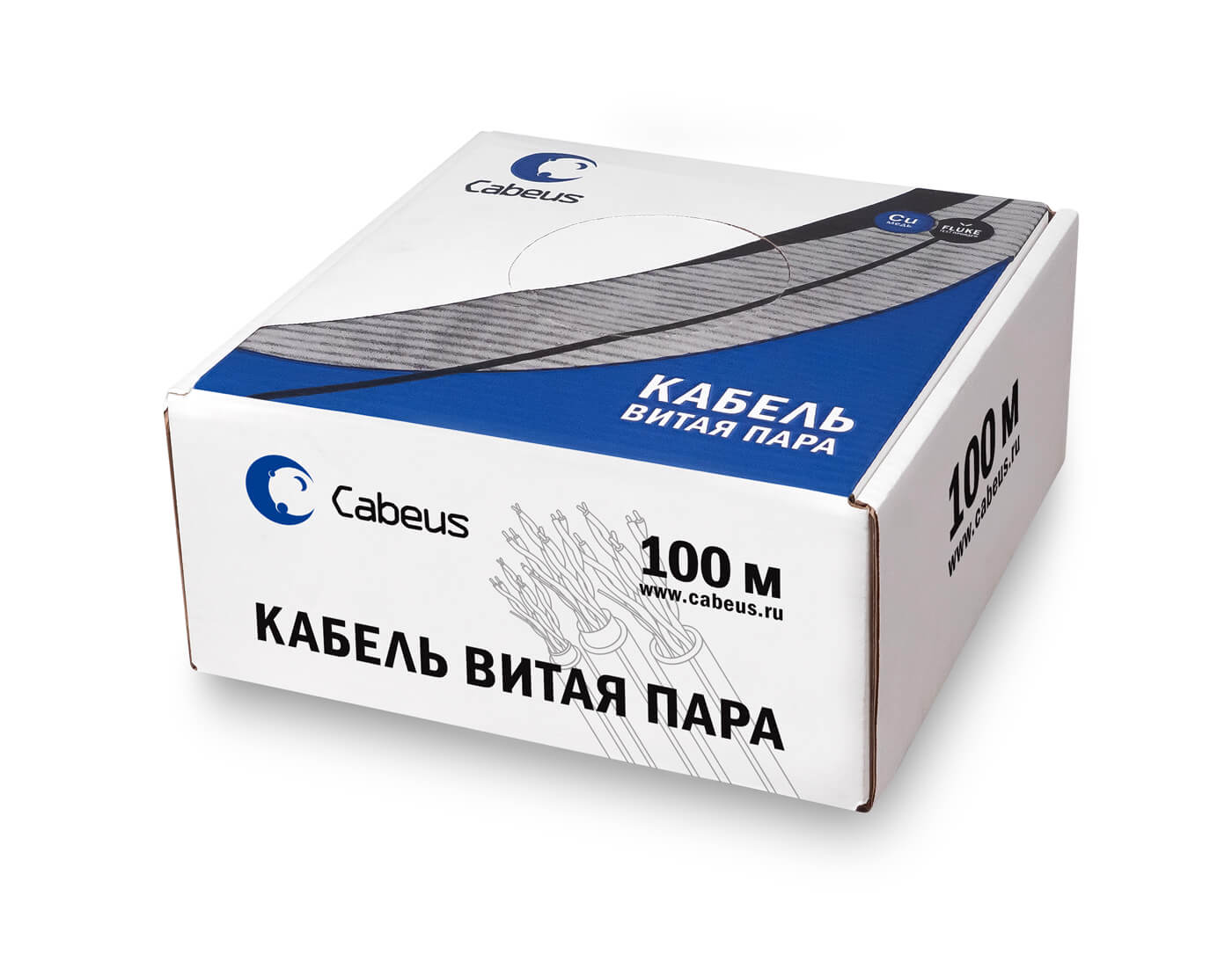 Витая пара UTP кат5e 4 пары CU 051 мм 100м внутренний одножильный PVC серый Cabeus TP-4P-Cat5e-SOLID-GY-100 5475₽