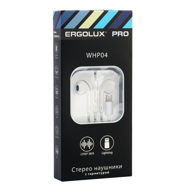 

Проводная гарнитура ERGOLUX ELX-WHP04-C01 , Lightning, белый (15285), ELX-WHP04-C01