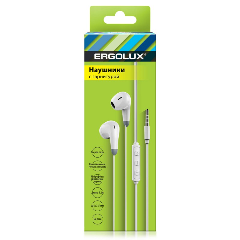 

Проводная гарнитура ERGOLUX ELX-WHP01-C01 , Jack 3.5mm, белый (15281), ELX-WHP01-C01