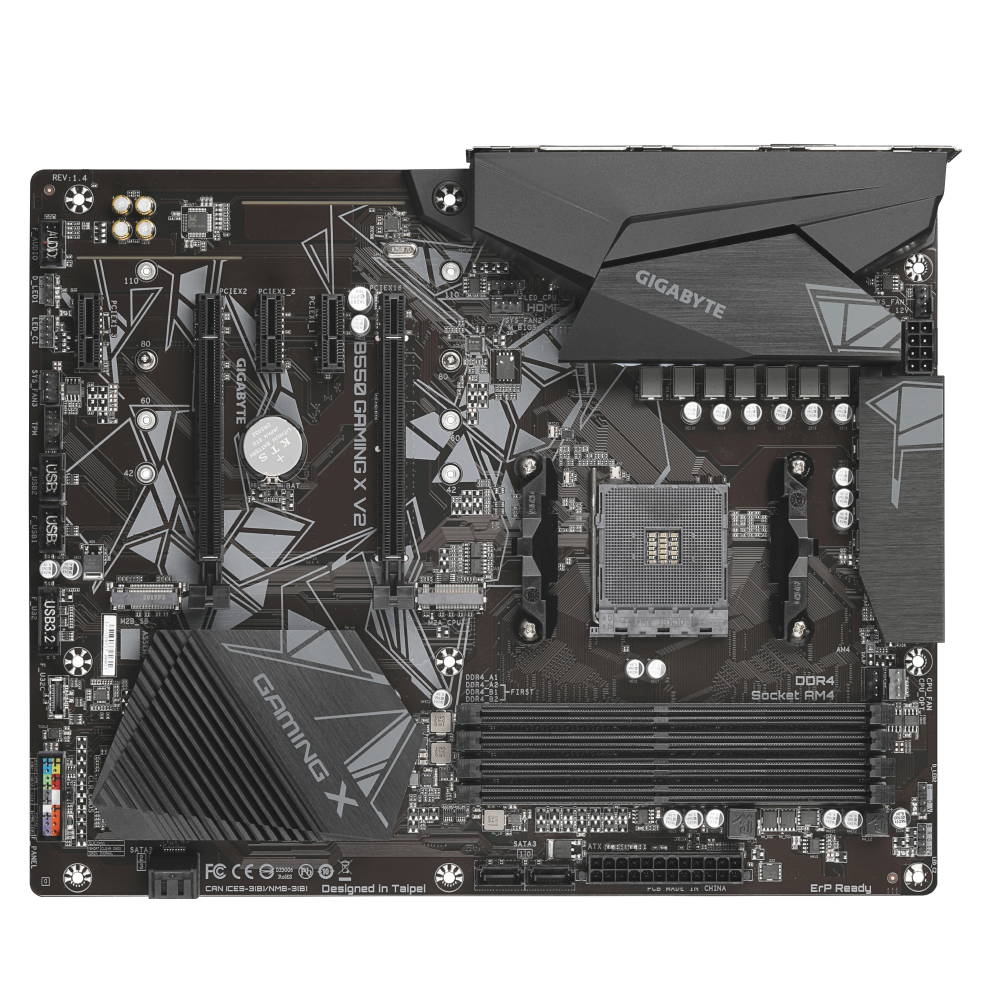 

Материнская плата GIGABYTE B550 GAMING X V2, SocketAM4, AMD B550, 4xDDR4, 2PCI-Ex16, 4SATA3, 7.1-ch, GLAN, 5 USB 3.2, 1 USB Type-C, DVI, HDMI, ATX, Retail, B550 GAMING X V2