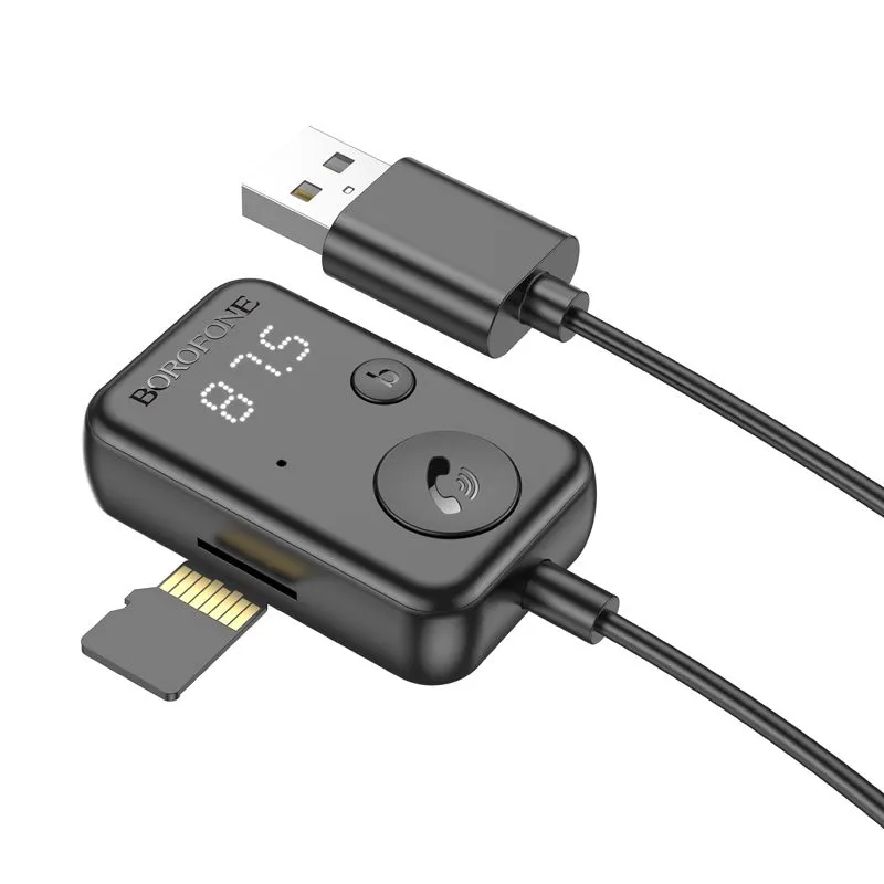 

FM-трансмиттер Borofone BC49 June, Bluetooth, USB, AUX, microSD, ПДУ, черный (225101), BC49 June