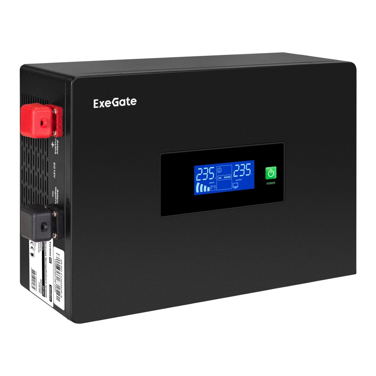 Инвертор ExeGate IdealSine SR-600.LCD.2SH, 600 VA, 600 Вт, черный (EX295992RUS) (без аккумуляторов)