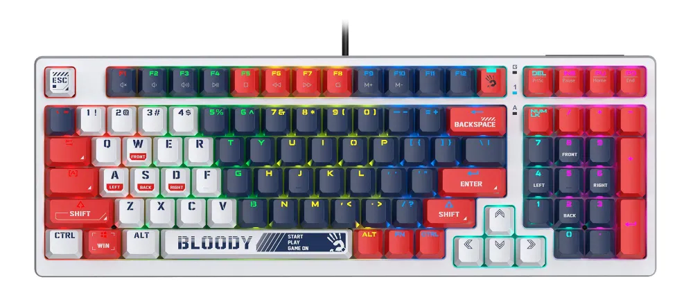 

Клавиатура проводная A4Tech S98, механическая, BLMS Red Plus, подсветка, USB, синий/белый (SPORTS NAVY), S98