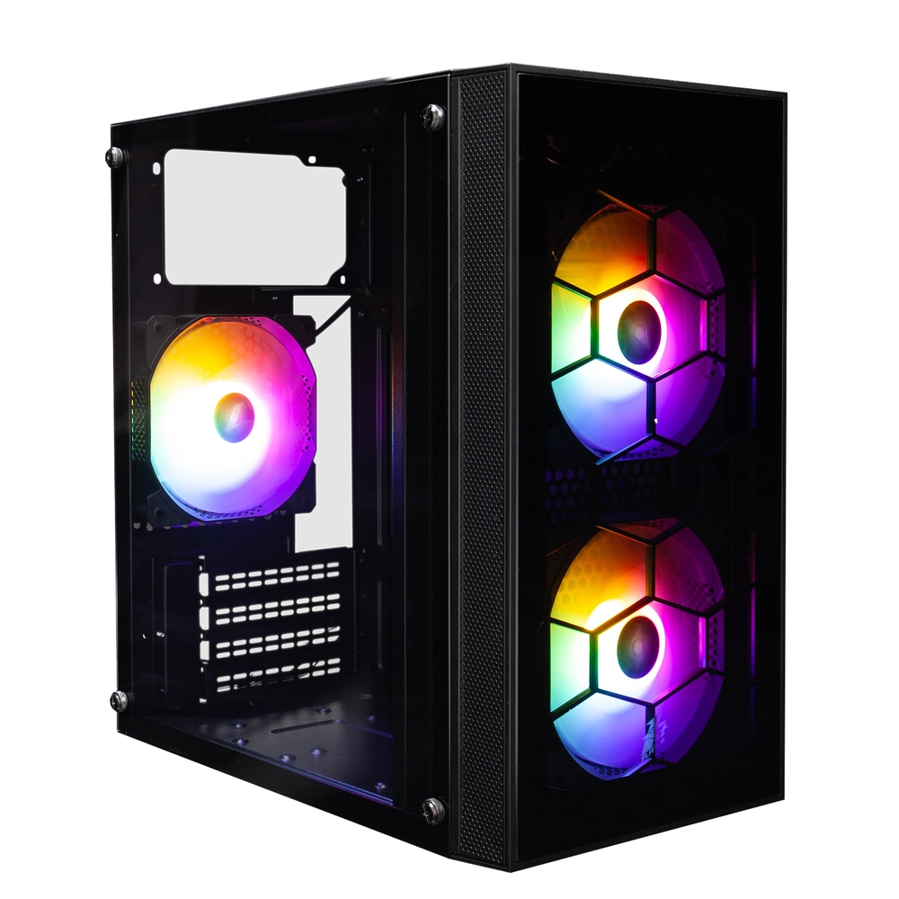 Корпус 1STPLAYER FIREBASE X1, mATX, Mini-Tower, USB 3.0, RGB подсветка, черный, без БП (X1-BK-3F1)