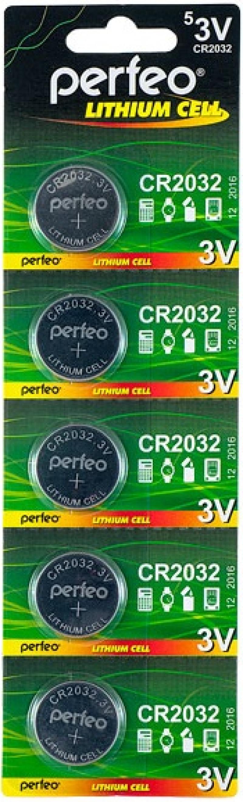 

Батарея Perfeo CR2032-5, 3V 5шт, Серебристый