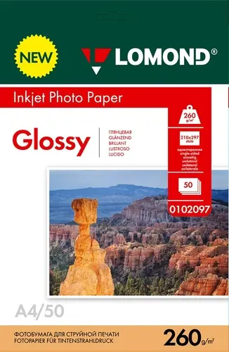 

Фотобумага A4 260 г/м² глянцевая, 50 листов, односторонняя, Lomond 0102097 для струйной печати