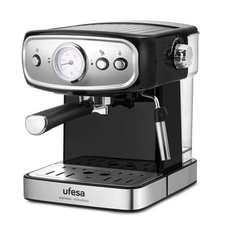 

Кофеварка рожковая Ufesa CE7244 BRESCIA, 850 Вт, кофе капсульный / молотый, 1.5 л, капучинатор, серебристый/черный (71705061), CE7244 BRESCIA