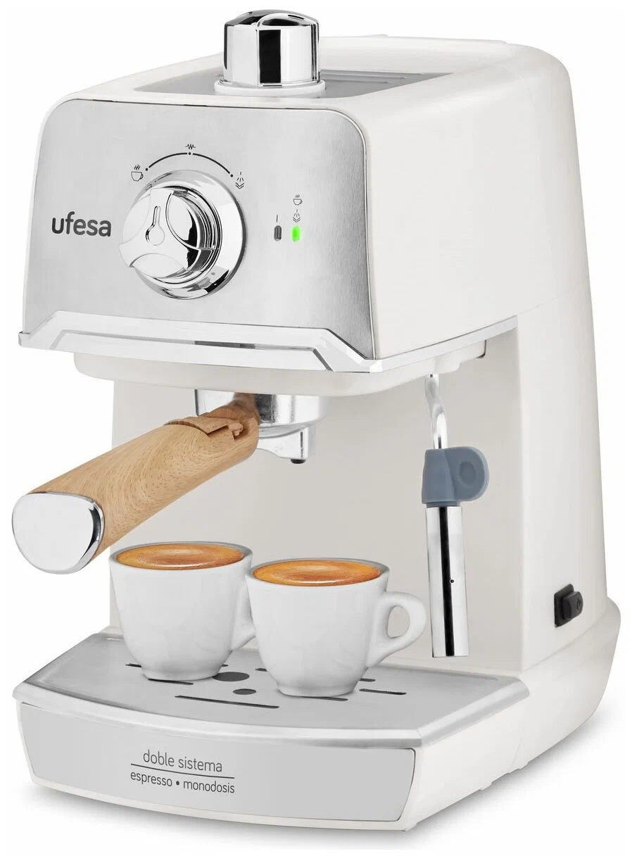 

Кофеварка рожковая Ufesa CE7238 CREAM UFESA, 850 Вт, кофе молотый, 1.2 л, капучинатор, белый (71704959), CE7238 CREAM UFESA