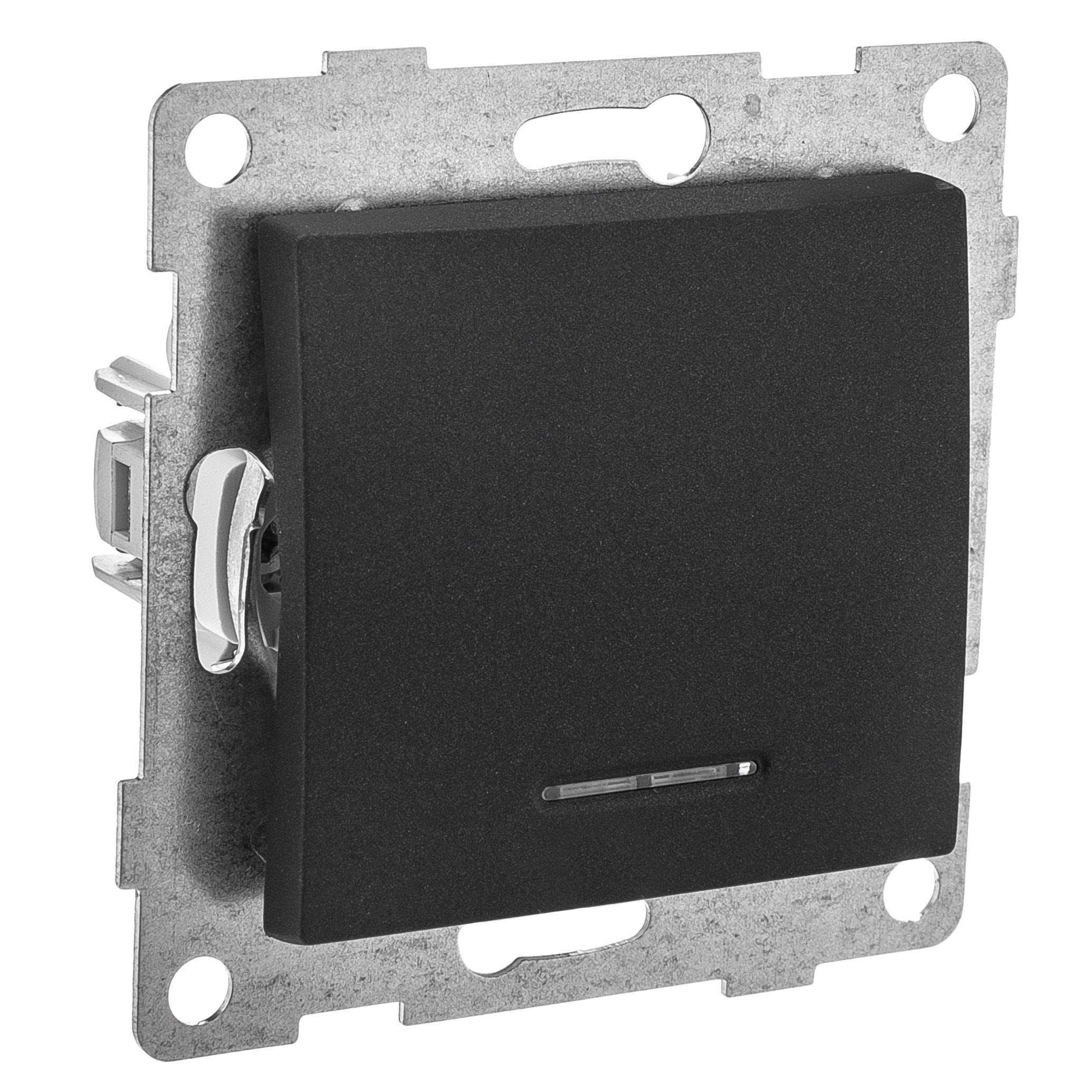 

Выключатель GUSI Bravo С10В18-010, 1кл., индикатор/подсветка, скрытый монтаж, механизм с накладкой без рамки, графит (С10В18-010), С10В18-010