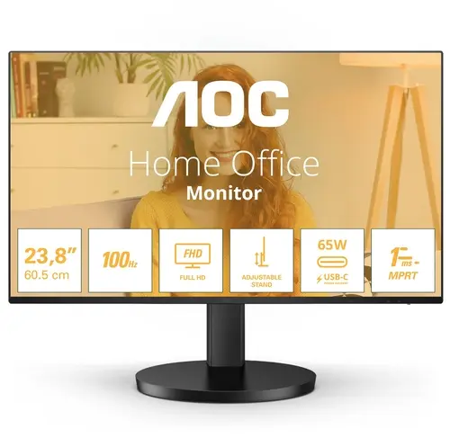 

Монитор 23.8" AOC Home Office 24B3CF2 IPS, 1920x1080 (16:9), 250кд/м2, 100 Гц, 4 мс, 178°/178°, HDMI, USB Type-C, USB-Hub, черный (24B3CF2), 24B3CF2