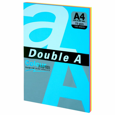 

Бумага A4 75 г/м² 100 листов, микс неон Double A Эвкалипт неон (115134)