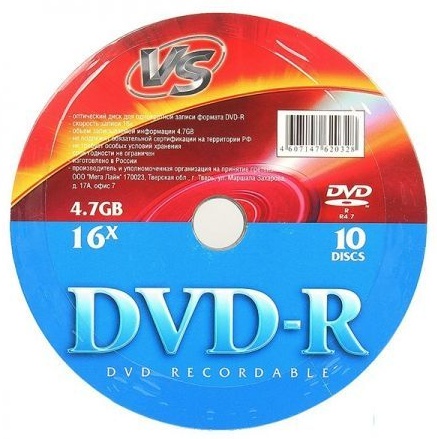 Диск VS DVD-R, 4.7Gb, 16x, Shrink, 10 шт (VSDVDRS1001)