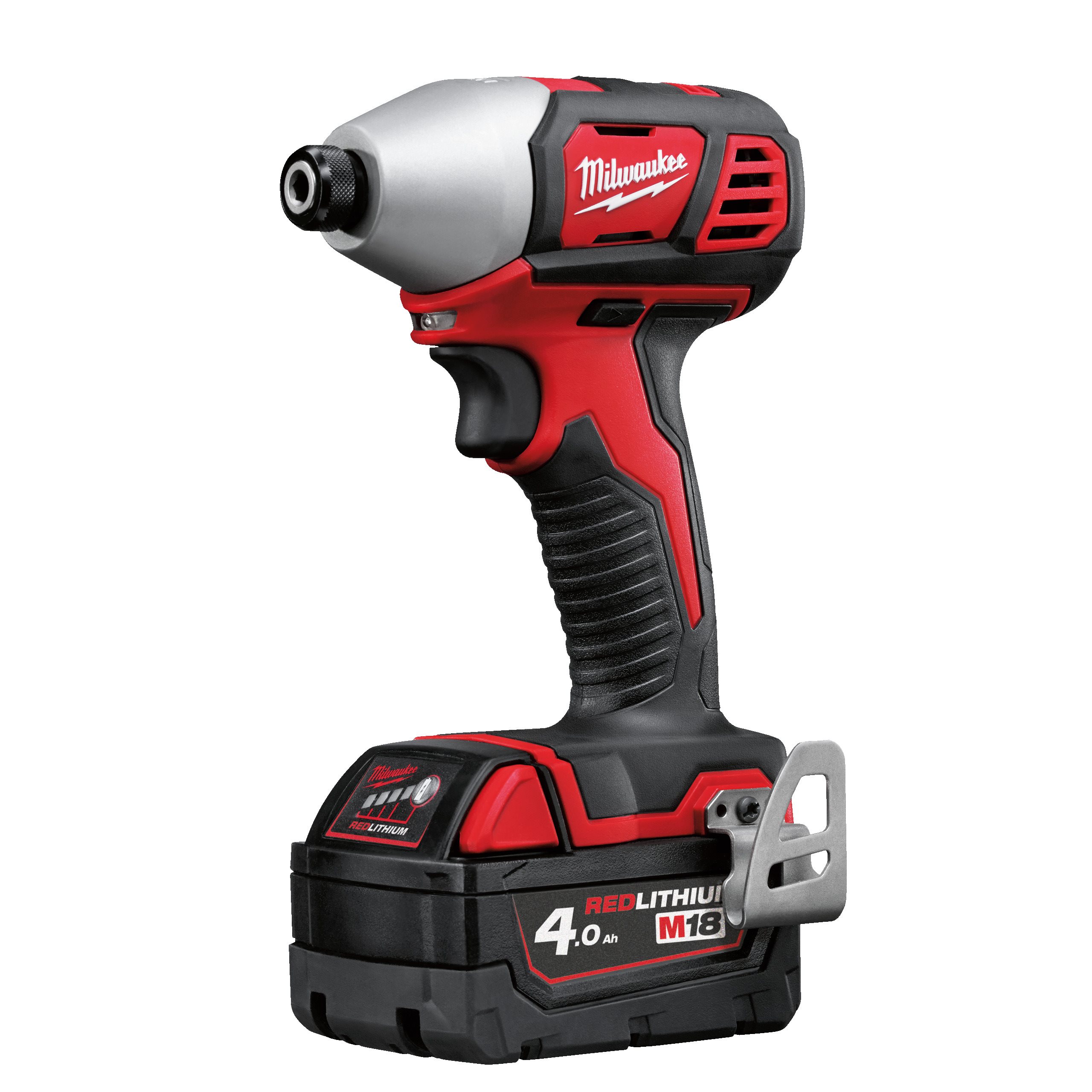 Винтоверт Milwaukee M18 BID-402C, аккумуляторный, ударный, 180 нм, шестигранный (1/4HEX), 4 А·ч, Li-Ion, 18 В, два аккумулятора, кейс, 1.3 кг (4933443580) 2 акб + зу