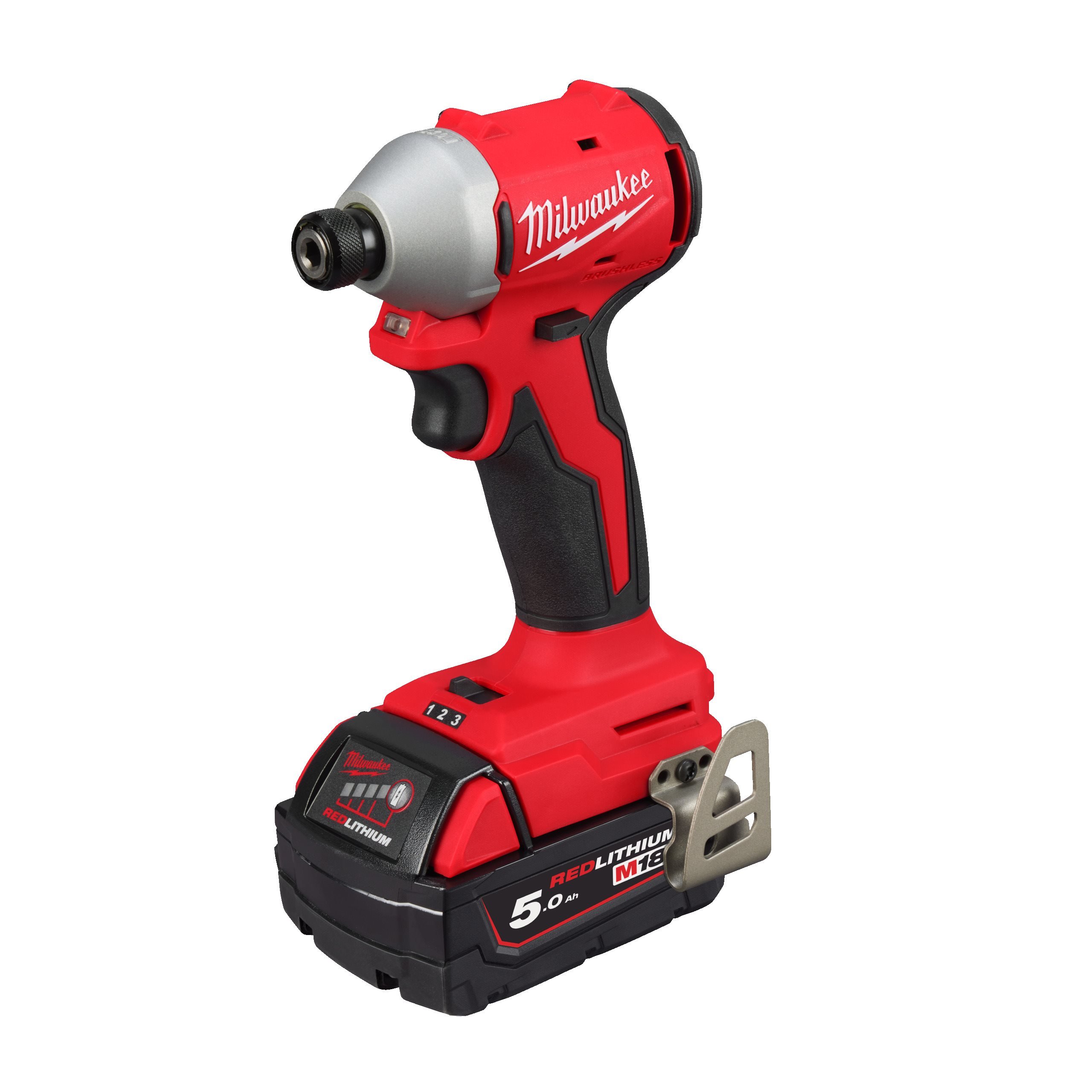 Винтоверт Milwaukee M18 BLIDR-502X, аккумуляторный, ударный, 190 нм, шестигранный (1/4HEX), 5 А·ч, Li-Ion, 18 В, два аккумулятора, кейс, 1.3 кг (4933492843) 2 акб + зу