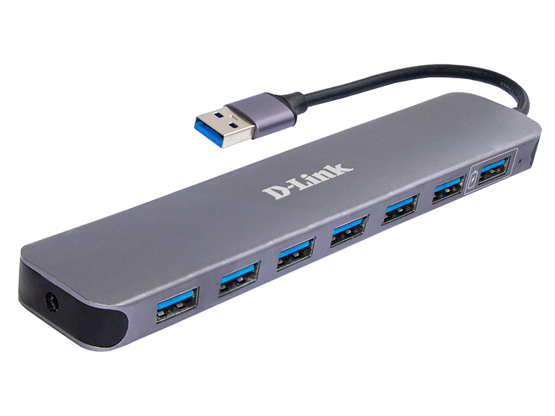 Концентратор D-Link DUB-1370, 7xUSB 3.0, блок питания, серный (DUB-1370/B2A) б/у, после ремонта, следы эксплуатации, комплект полный
