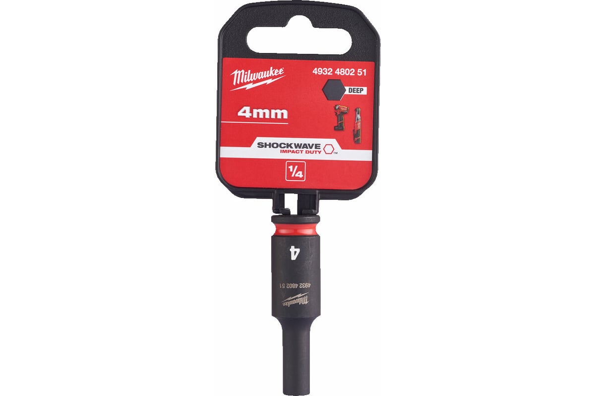 

Головка торцевая Milwaukee Shockwave 4932480251, глубокая, ударная, шестигранная, 4 мм, 1/4" (4932480251), 4932480251