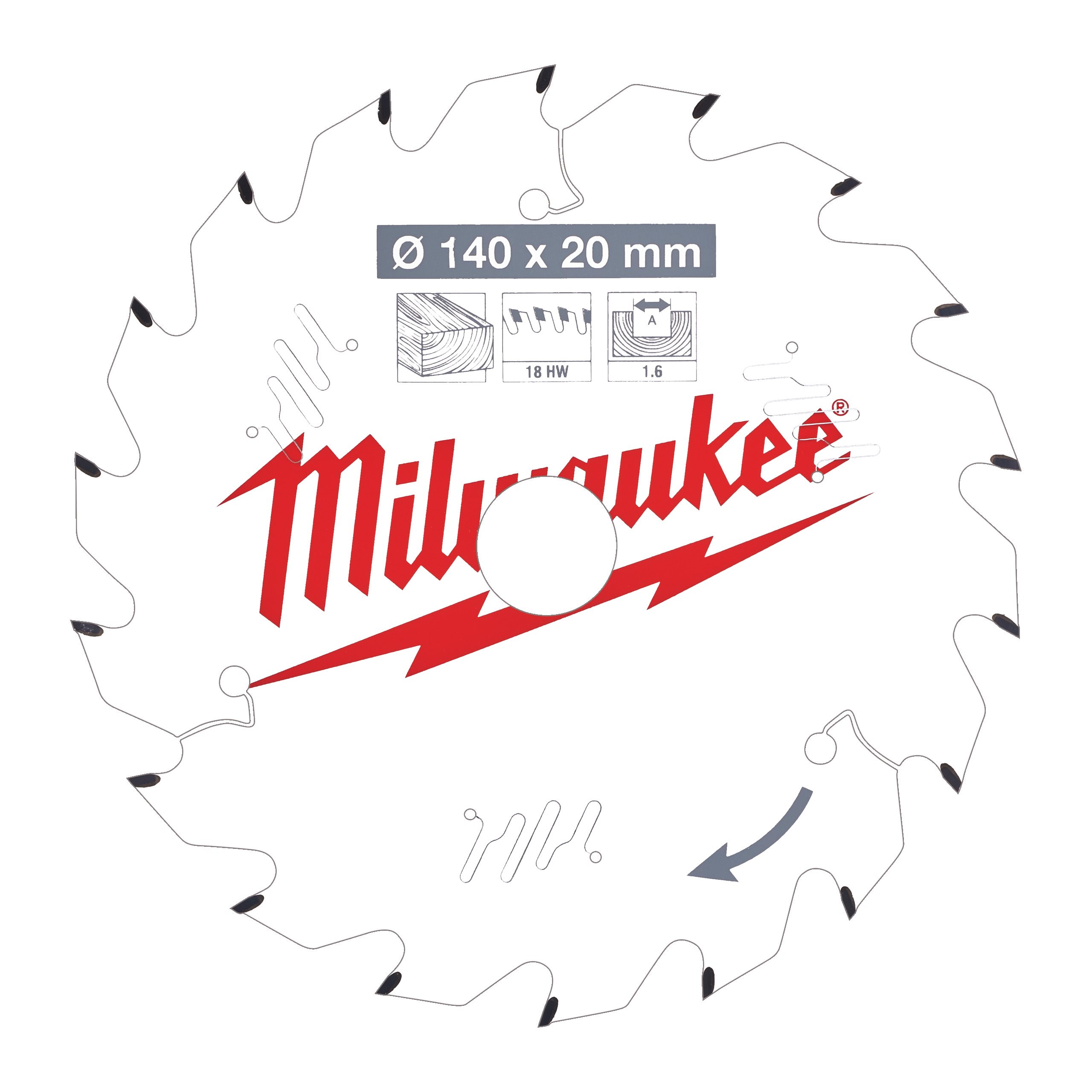 

Пильный диск Milwaukee, ⌀140 мм x 20 мм по дереву/ламинат/фанера/шпон/ДСП/МДФ, чистый/точный рез, 18T, 1 шт. (4932471310)