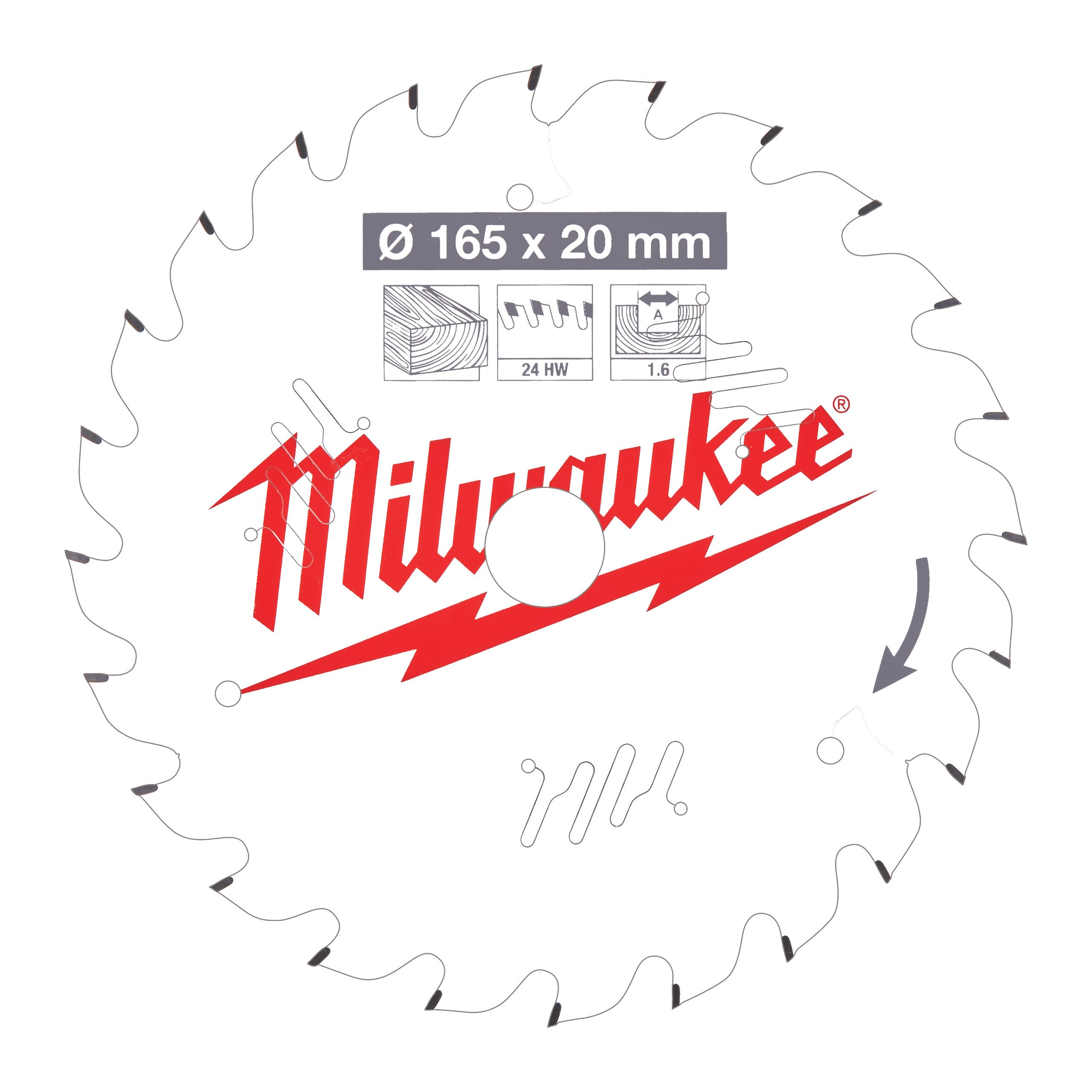 

Пильный диск Milwaukee, ⌀165 мм x 20 мм дерево, фанера, ламинат, шпон, ДСП, МДФ, чистый/точный рез, 24T, 1 шт. (4932471931)