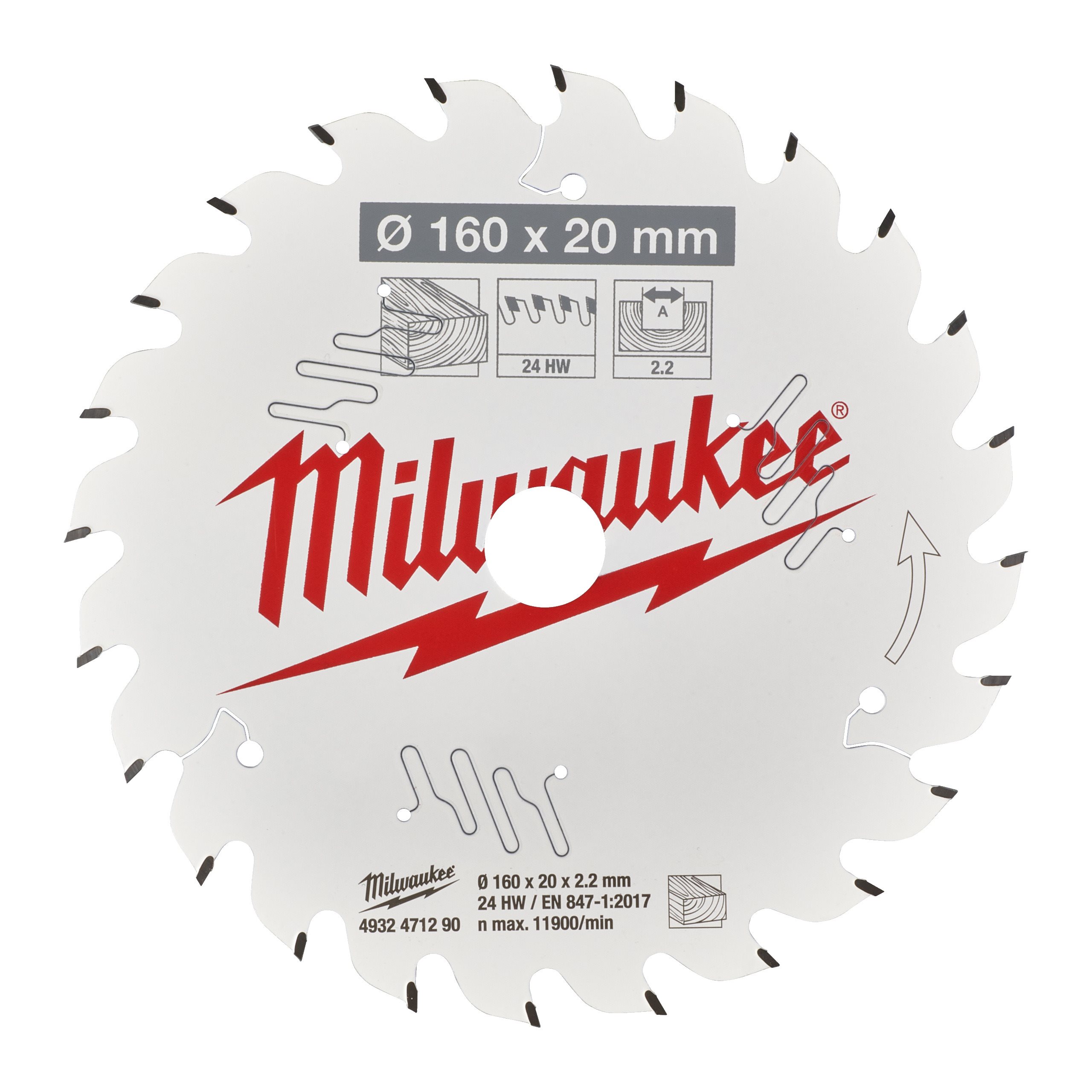 

Пильный диск Milwaukee, ⌀160 мм x 20 мм по дереву/ламинат/фанера/шпон/ДСП/МДФ, чистый/точный рез, 24T, 1 шт. (4932471290)