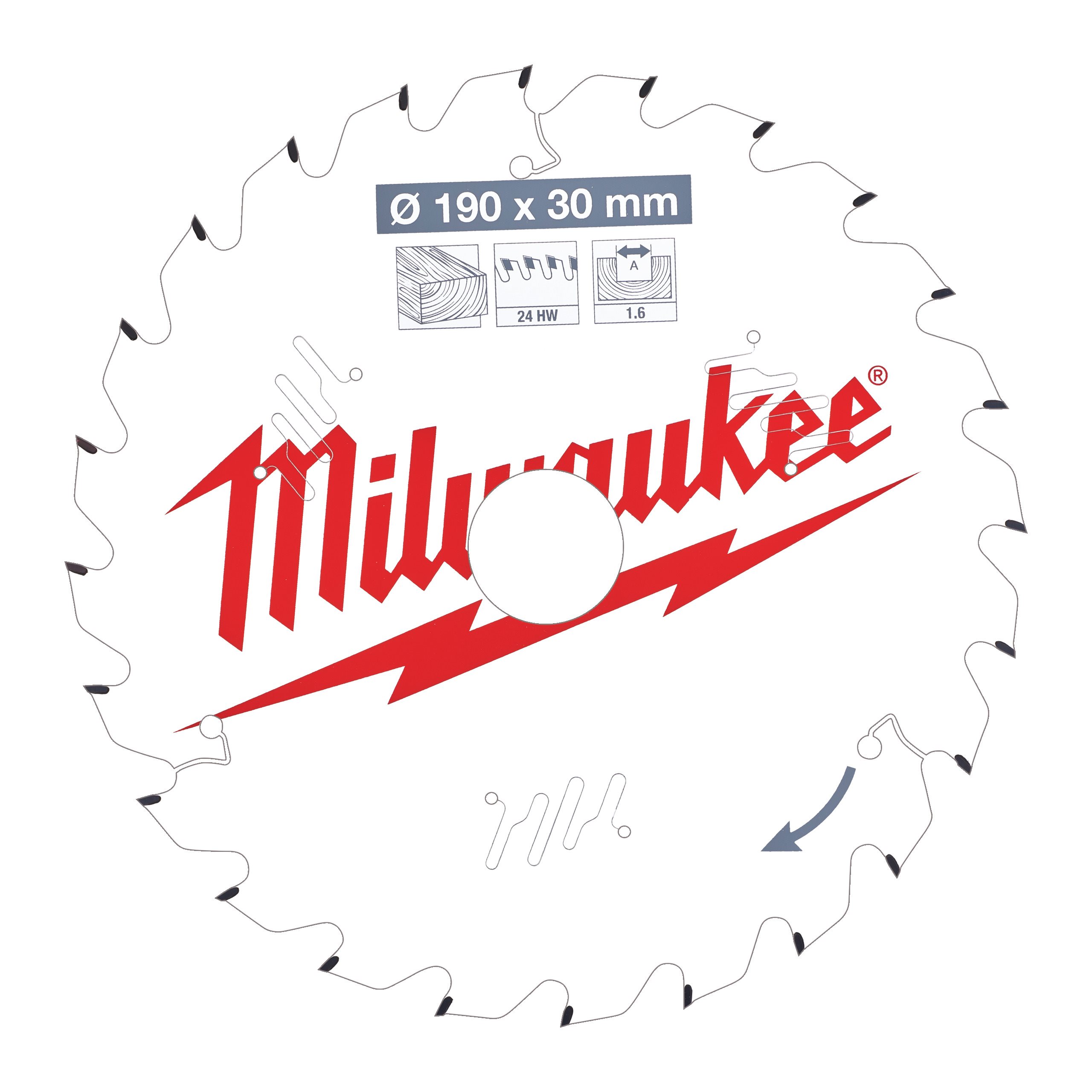 

Пильный диск Milwaukee, ⌀190 мм x 30 мм по дереву, чистый/точный рез, 24T, 1 шт. (4932471300)