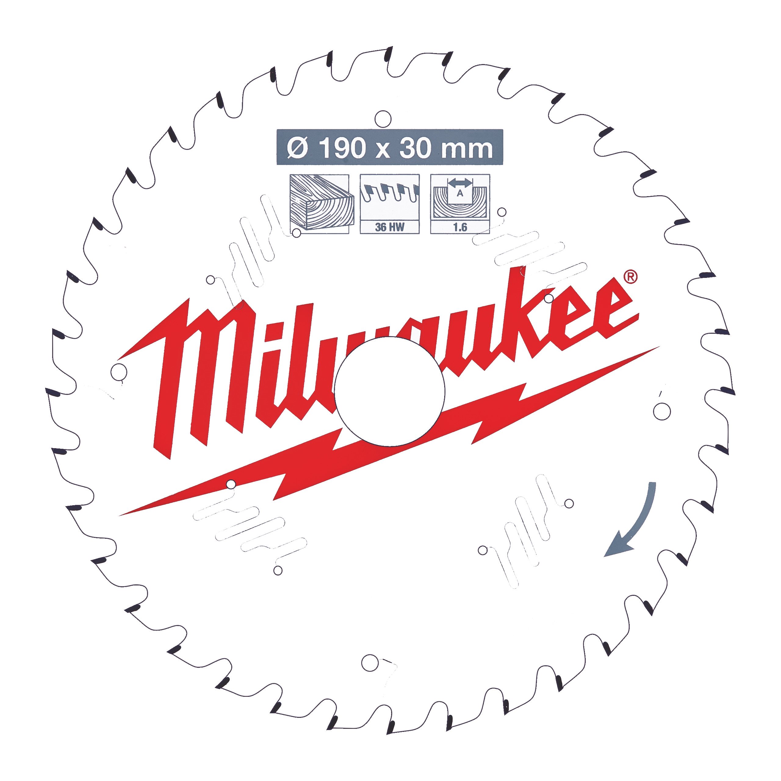 

Пильный диск Milwaukee, ⌀190 мм x 30 мм по дереву, чистый/точный рез, 36Т, 1 шт. (4932471301)