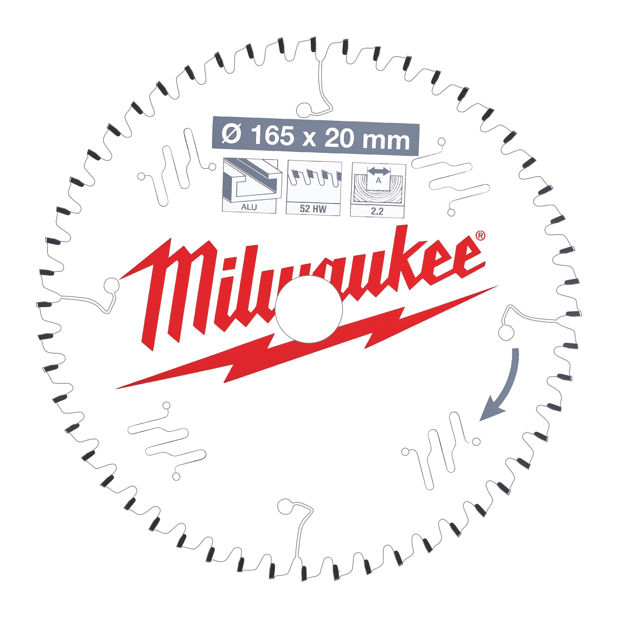 

Пильный диск Milwaukee, ⌀165 мм x 20 мм по металлу/пластику, чистый/точный рез, 52T, 1 шт. (4932471296)