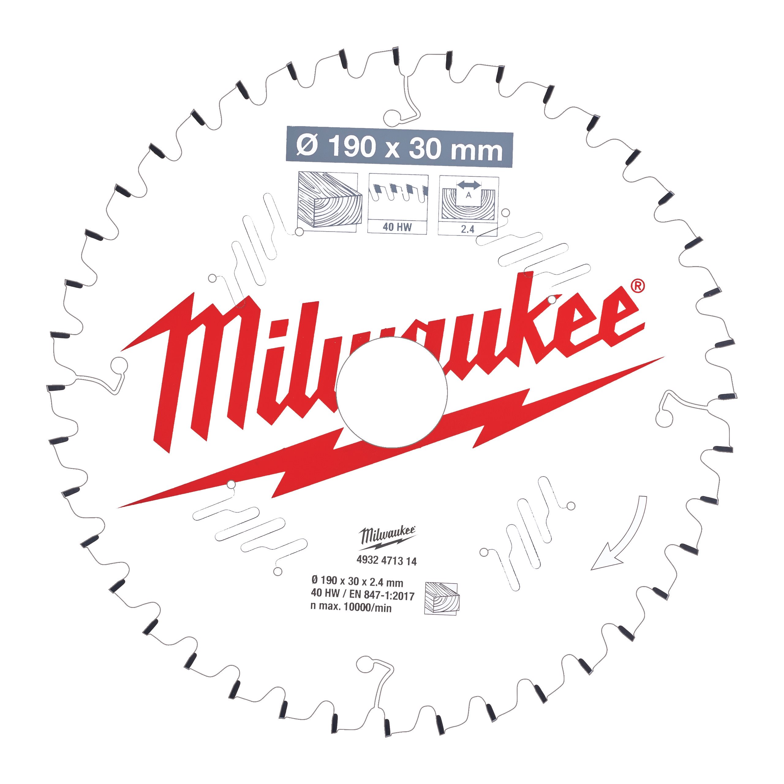 

Пильный диск Milwaukee, ⌀190 мм x 30 мм по дереву, чистый/точный рез, 40Т, 1 шт. (4932471314)
