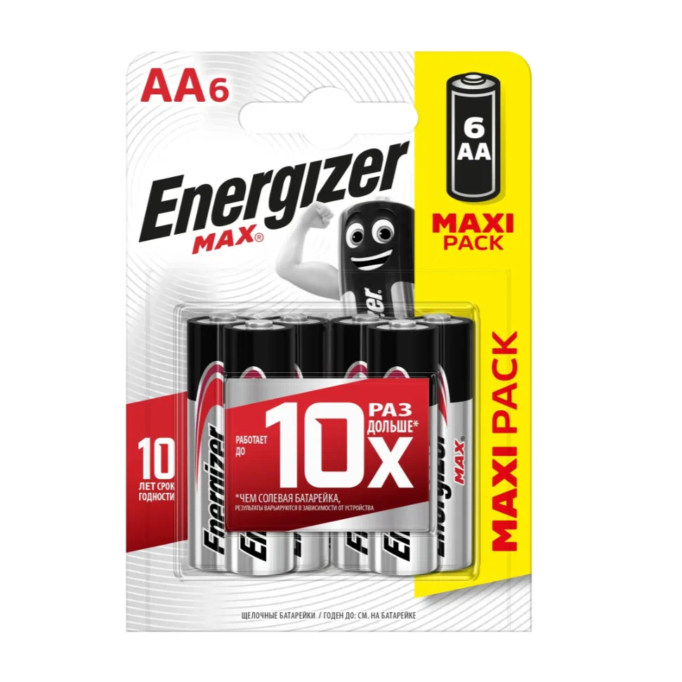 

Батарея Energizer MAX, AA (LR6), 1.5V, 6 шт. (Max LR6 AA BL4+2)