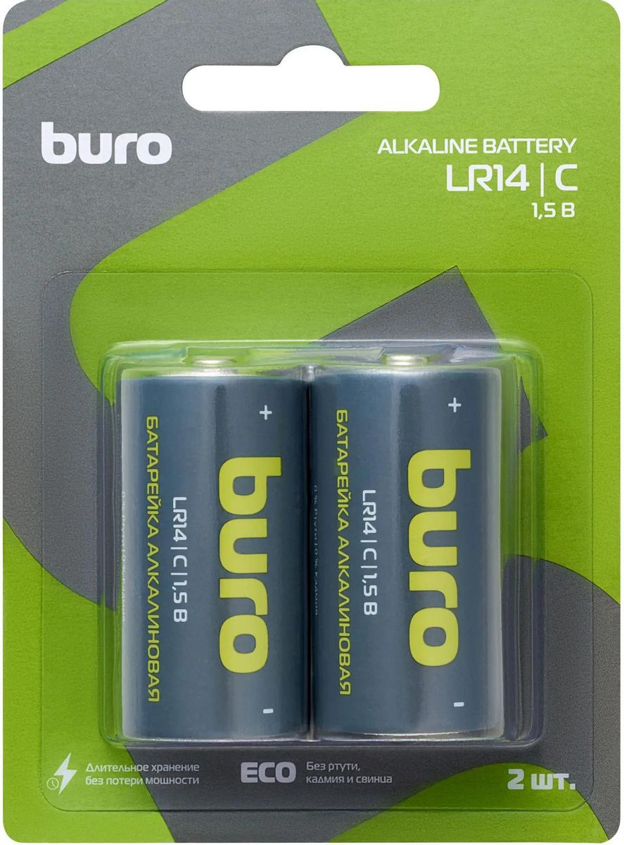 

Батарейка Buro Alkaline, C (R14/LR14), 1.5V, 2 шт