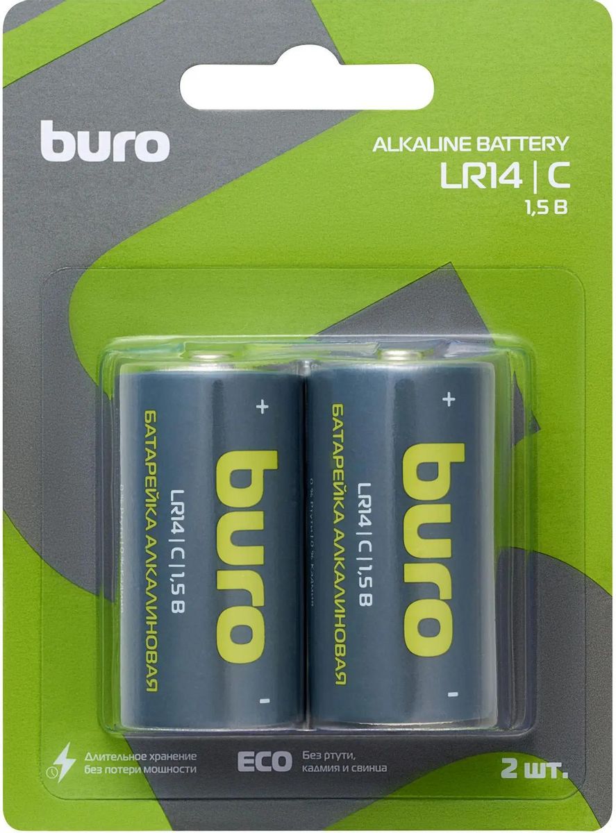 Батарея Buro Alkaline, C (R14/LR14), 1.5V, 2 шт.